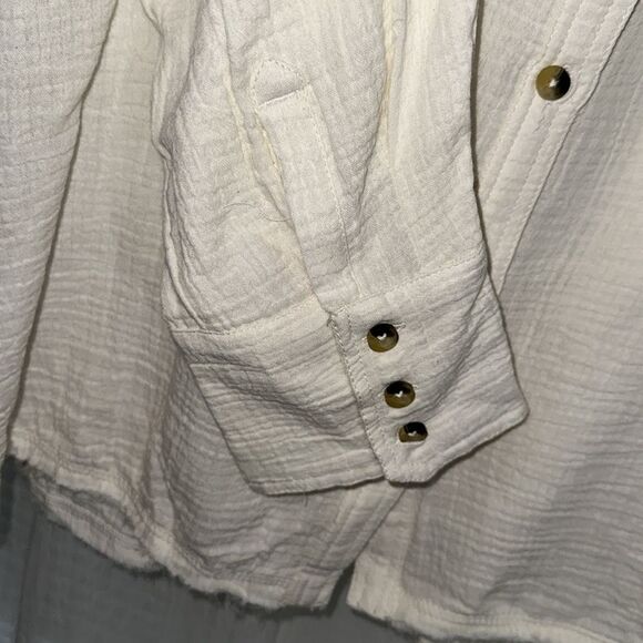 free people SML Cardiff Drop Sleeve Button Front Oversized High Low Shirt - Picture 8 of 11